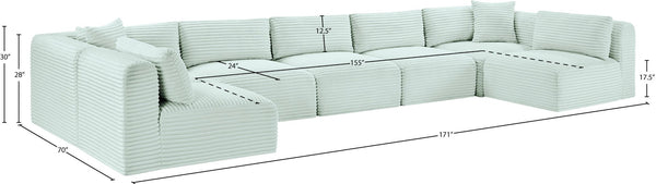 Meridian Furniture Shaggy Seven Piece Modular Sectional Mint Corduroy Performance Fabric Plush Living Room Sofa 641Mint-Sec7A