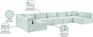 Meridian Furniture Shaggy Seven Piece Modular Sectional Mint Corduroy Performance Fabric Plush Living Room Sofa 641Mint-Sec7A