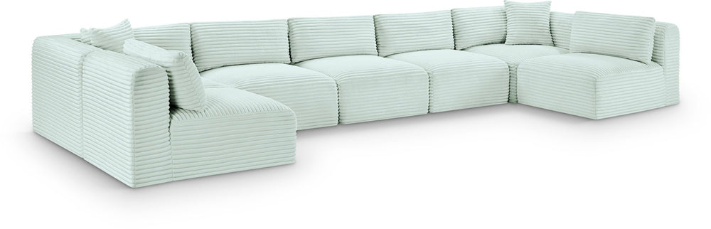Meridian Furniture Shaggy Seven Piece Modular Sectional Mint Corduroy Performance Fabric Plush Living Room Sofa 641Mint-Sec7A