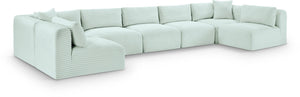 Meridian Furniture Shaggy Seven Piece Modular Sectional Mint Corduroy Performance Fabric Plush Living Room Sofa 641Mint-Sec7A