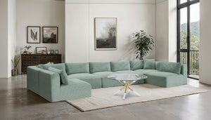 Meridian Furniture Shaggy Seven Piece Modular Sectional Mint Corduroy Performance Fabric Plush Living Room Sofa 641Mint-Sec7A