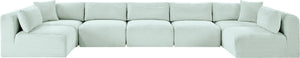 Meridian Furniture Shaggy Seven Piece Modular Sectional Mint Corduroy Performance Fabric Plush Living Room Sofa 641Mint-Sec7A