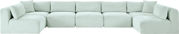 Meridian Furniture Shaggy Seven Piece Modular Sectional Mint Corduroy Performance Fabric Plush Living Room Sofa 641Mint-Sec7A
