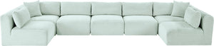 Meridian Furniture Shaggy Seven Piece Modular Sectional Mint Corduroy Performance Fabric Plush Living Room Sofa 641Mint-Sec7A