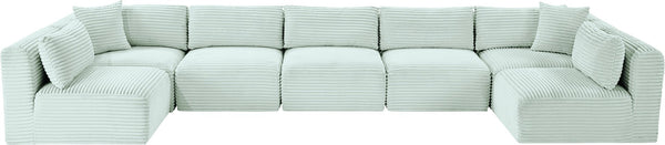 Meridian Furniture Shaggy Seven Piece Modular Sectional Mint Corduroy Performance Fabric Plush Living Room Sofa 641Mint-Sec7A