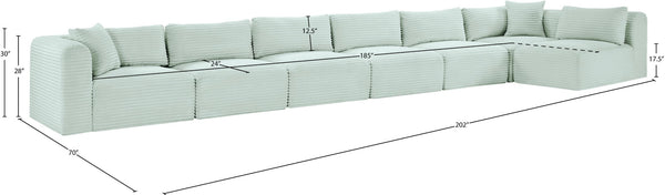 Meridian Furniture Shaggy Mint Corduroy Modular Sectional Seven Piece Plush Performance Fabric Living Room Sofa 641Mint-Sec7B
