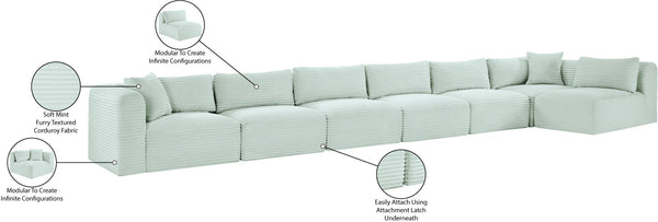Meridian Furniture Shaggy Mint Corduroy Modular Sectional Seven Piece Plush Performance Fabric Living Room Sofa 641Mint-Sec7B