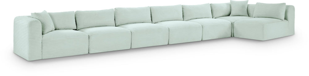 Meridian Furniture Shaggy Mint Corduroy Modular Sectional Seven Piece Plush Performance Fabric Living Room Sofa 641Mint-Sec7B