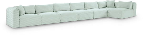 Meridian Furniture Shaggy Mint Corduroy Modular Sectional Seven Piece Plush Performance Fabric Living Room Sofa 641Mint-Sec7B
