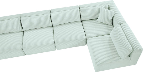 Meridian Furniture Shaggy Mint Corduroy Modular Sectional Seven Piece Plush Performance Fabric Living Room Sofa 641Mint-Sec7B
