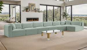 Meridian Furniture Shaggy Mint Corduroy Modular Sectional Seven Piece Plush Performance Fabric Living Room Sofa 641Mint-Sec7B