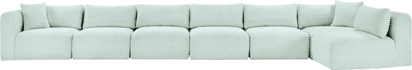 Meridian Furniture Shaggy Mint Corduroy Modular Sectional Seven Piece Plush Performance Fabric Living Room Sofa 641Mint-Sec7B