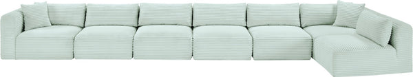 Meridian Furniture Shaggy Mint Corduroy Modular Sectional Seven Piece Plush Performance Fabric Living Room Sofa 641Mint-Sec7B