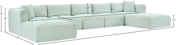 Meridian Furniture Shaggy Seven Piece Modular Sectional in Stain Resistant Mint Corduroy Performance Fabric 641Mint-Sec7C