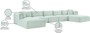 Meridian Furniture Shaggy Seven Piece Modular Sectional in Stain Resistant Mint Corduroy Performance Fabric 641Mint-Sec7C
