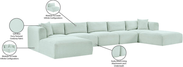 Meridian Furniture Shaggy Seven Piece Modular Sectional in Stain Resistant Mint Corduroy Performance Fabric 641Mint-Sec7C