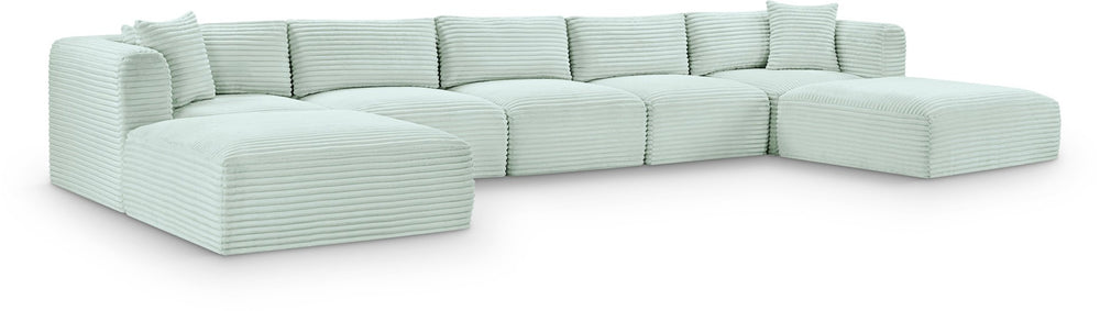 Meridian Furniture Shaggy Seven Piece Modular Sectional in Stain Resistant Mint Corduroy Performance Fabric 641Mint-Sec7C