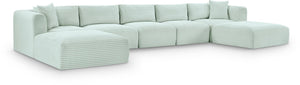 Meridian Furniture Shaggy Seven Piece Modular Sectional in Stain Resistant Mint Corduroy Performance Fabric 641Mint-Sec7C