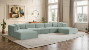 Meridian Furniture Shaggy Seven Piece Modular Sectional in Stain Resistant Mint Corduroy Performance Fabric 641Mint-Sec7C