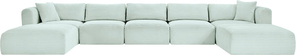 Meridian Furniture Shaggy Seven Piece Modular Sectional in Stain Resistant Mint Corduroy Performance Fabric 641Mint-Sec7C