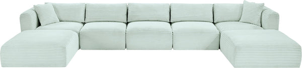 Meridian Furniture Shaggy Seven Piece Modular Sectional in Stain Resistant Mint Corduroy Performance Fabric 641Mint-Sec7C