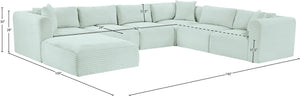 Meridian Furniture Shaggy Seven Piece Modular Sectional Mint Corduroy Performance Fabric Living Room Sofa 641Mint-Sec7D
