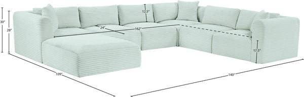 Meridian Furniture Shaggy Seven Piece Modular Sectional Mint Corduroy Performance Fabric Living Room Sofa 641Mint-Sec7D