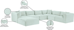Meridian Furniture Shaggy Seven Piece Modular Sectional Mint Corduroy Performance Fabric Living Room Sofa 641Mint-Sec7D