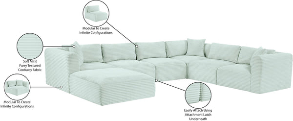 Meridian Furniture Shaggy Seven Piece Modular Sectional Mint Corduroy Performance Fabric Living Room Sofa 641Mint-Sec7D