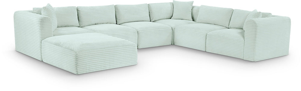 Meridian Furniture Shaggy Seven Piece Modular Sectional Mint Corduroy Performance Fabric Living Room Sofa 641Mint-Sec7D