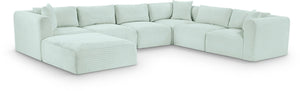 Meridian Furniture Shaggy Seven Piece Modular Sectional Mint Corduroy Performance Fabric Living Room Sofa 641Mint-Sec7D