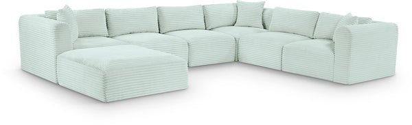 Meridian Furniture Shaggy Seven Piece Modular Sectional Mint Corduroy Performance Fabric Living Room Sofa 641Mint-Sec7D