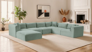 Meridian Furniture Shaggy Seven Piece Modular Sectional Mint Corduroy Performance Fabric Living Room Sofa 641Mint-Sec7D