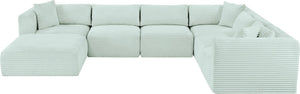 Meridian Furniture Shaggy Seven Piece Modular Sectional Mint Corduroy Performance Fabric Living Room Sofa 641Mint-Sec7D