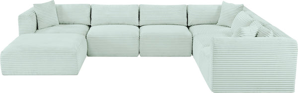 Meridian Furniture Shaggy Seven Piece Modular Sectional Mint Corduroy Performance Fabric Living Room Sofa 641Mint-Sec7D