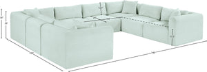 Meridian Furniture Shaggy 8 Piece Modular Sectional Corduroy Upholstered Sofa for Eclectic Living Rooms 641Mint-Sec8A