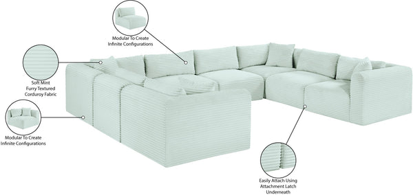 Meridian Furniture Shaggy 8 Piece Modular Sectional Corduroy Upholstered Sofa for Eclectic Living Rooms 641Mint-Sec8A