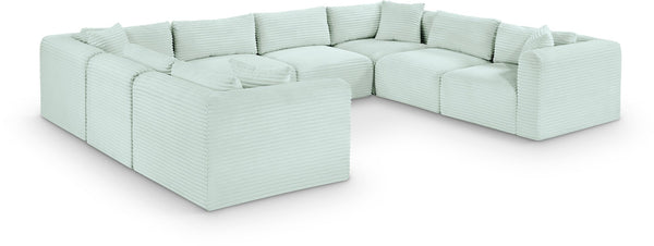 Meridian Furniture Shaggy 8 Piece Modular Sectional Corduroy Upholstered Sofa for Eclectic Living Rooms 641Mint-Sec8A