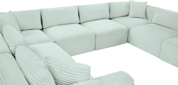 Meridian Furniture Shaggy 8 Piece Modular Sectional Corduroy Upholstered Sofa for Eclectic Living Rooms 641Mint-Sec8A