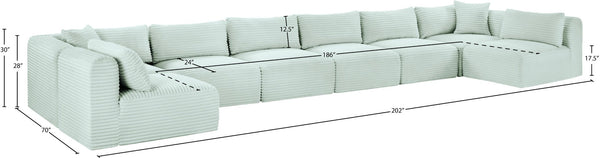 Meridian Furniture Shaggy 8 Piece Modular Sectional Corduroy Upholstered Sofa for Open Living Spaces 641Mint-Sec8B