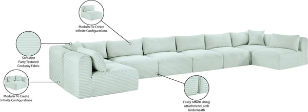 Meridian Furniture Shaggy 8 Piece Modular Sectional Corduroy Upholstered Sofa for Open Living Spaces 641Mint-Sec8B