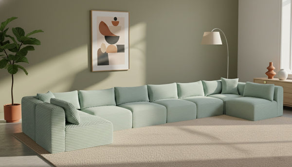 Meridian Furniture Shaggy 8 Piece Modular Sectional Corduroy Upholstered Sofa for Open Living Spaces 641Mint-Sec8B