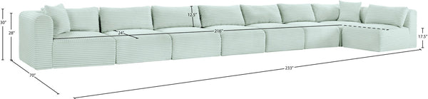 Meridian Furniture Shaggy Eight Piece Modular Sectional Plush Corduroy Performance Fabric Lounge Sofa 641Mint-Sec8C