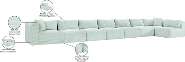 Meridian Furniture Shaggy Eight Piece Modular Sectional Plush Corduroy Performance Fabric Lounge Sofa 641Mint-Sec8C