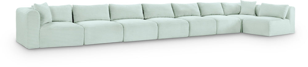 Meridian Furniture Shaggy Eight Piece Modular Sectional Plush Corduroy Performance Fabric Lounge Sofa 641Mint-Sec8C