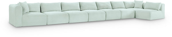 Meridian Furniture Shaggy Eight Piece Modular Sectional Plush Corduroy Performance Fabric Lounge Sofa 641Mint-Sec8C