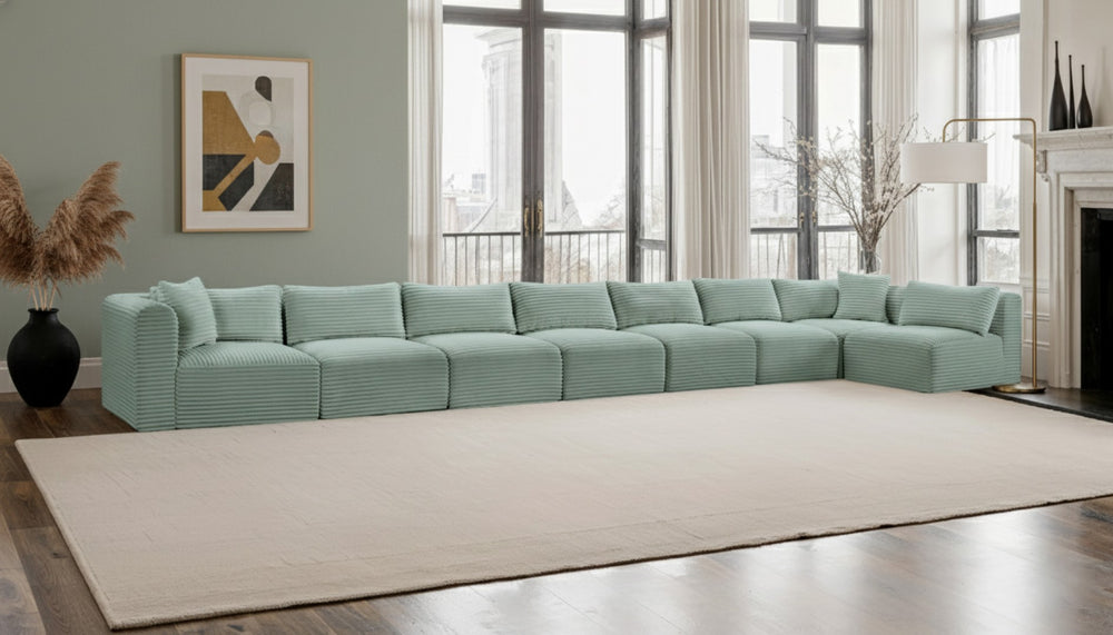 Meridian Furniture Shaggy Eight Piece Modular Sectional Plush Corduroy Performance Fabric Lounge Sofa 641Mint-Sec8C