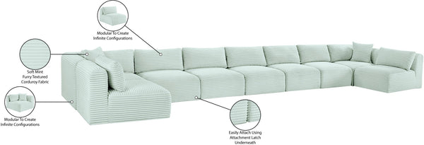 Meridian Furniture Shaggy Nine Piece Modular Sectional Plush Corduroy Upholstery for Large Living Rooms 641Mint-Sec9A