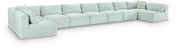 Meridian Furniture Shaggy Nine Piece Modular Sectional Plush Corduroy Upholstery for Large Living Rooms 641Mint-Sec9A