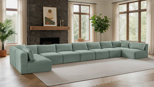 Meridian Furniture Shaggy Nine Piece Modular Sectional Plush Corduroy Upholstery for Large Living Rooms 641Mint-Sec9A